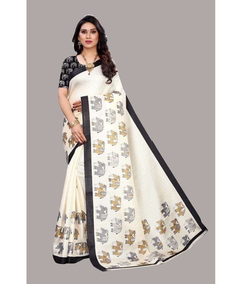     			Yashika Pack of 1 Art Silk Printed Saree With Blouse Piece ( White )