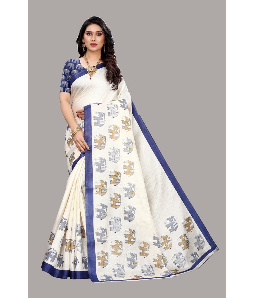     			Yashika Pack of 1 Art Silk Printed Saree With Blouse Piece ( White )