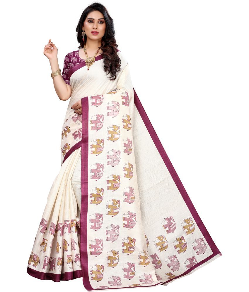     			Yashika Pack of 1 Art Silk Printed Saree With Blouse Piece ( White )