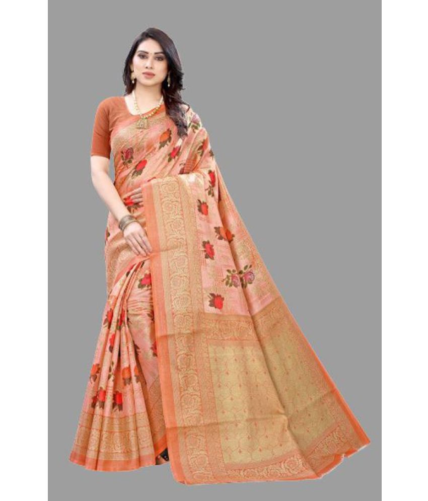     			Yashika Pack of 1 Art Silk Printed Saree With Blouse Piece ( Orange )