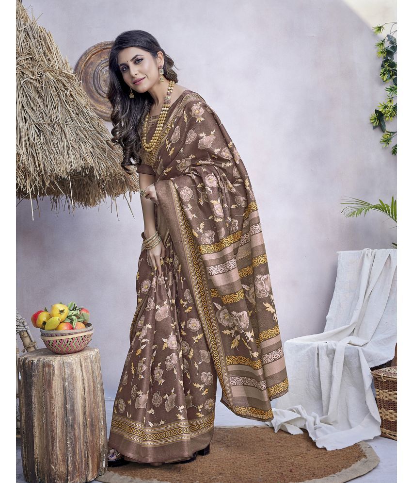     			Yashika Pack of 1 Art Silk Printed Saree With Blouse Piece ( Brown )