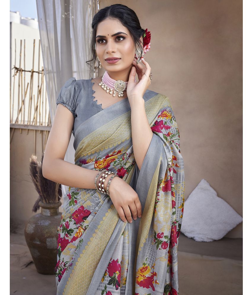     			Yashika Pack of 1 Art Silk Printed Saree With Blouse Piece ( Grey )