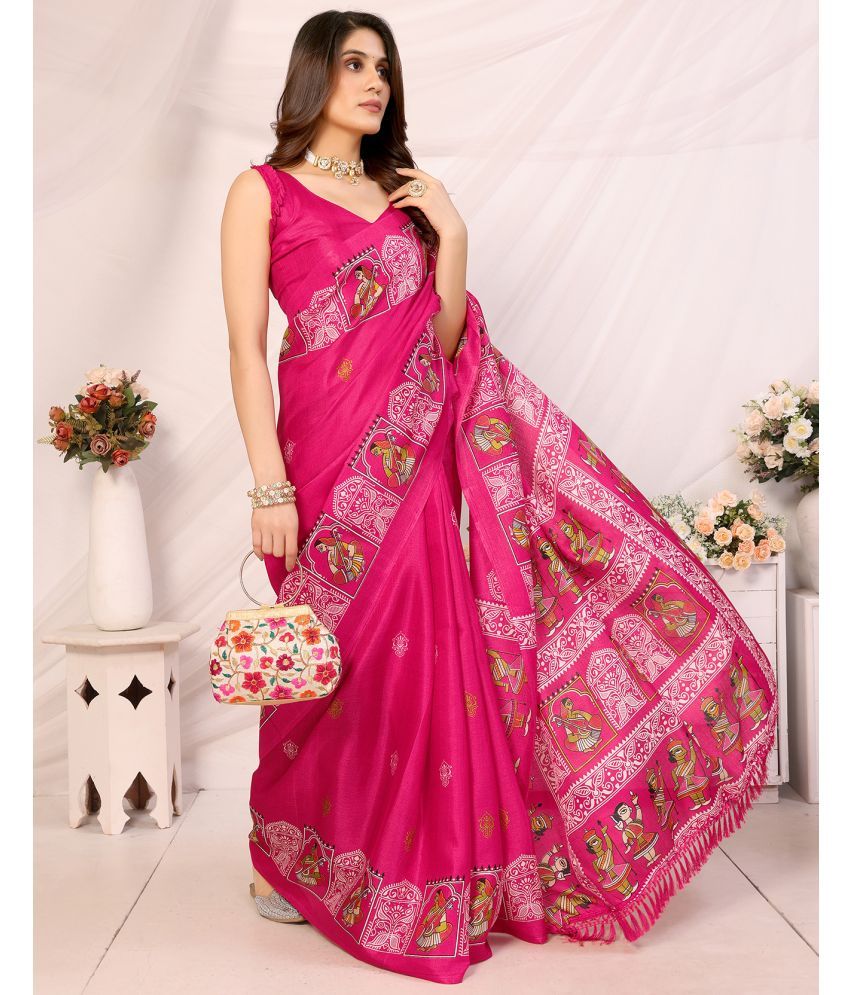     			Yashika Pack of 1 Art Silk Printed Saree With Blouse Piece ( Pink )