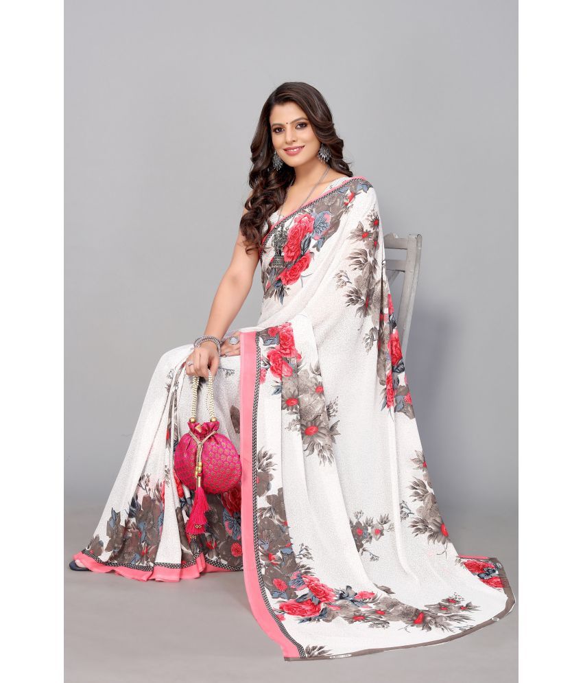     			Yashika Pack of 1 Georgette Printed Saree With Blouse Piece ( White )