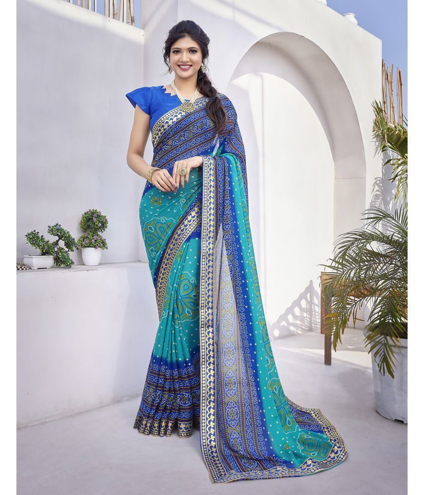     			Yashika Pack of 1 Georgette Printed Saree With Blouse Piece ( Blue )