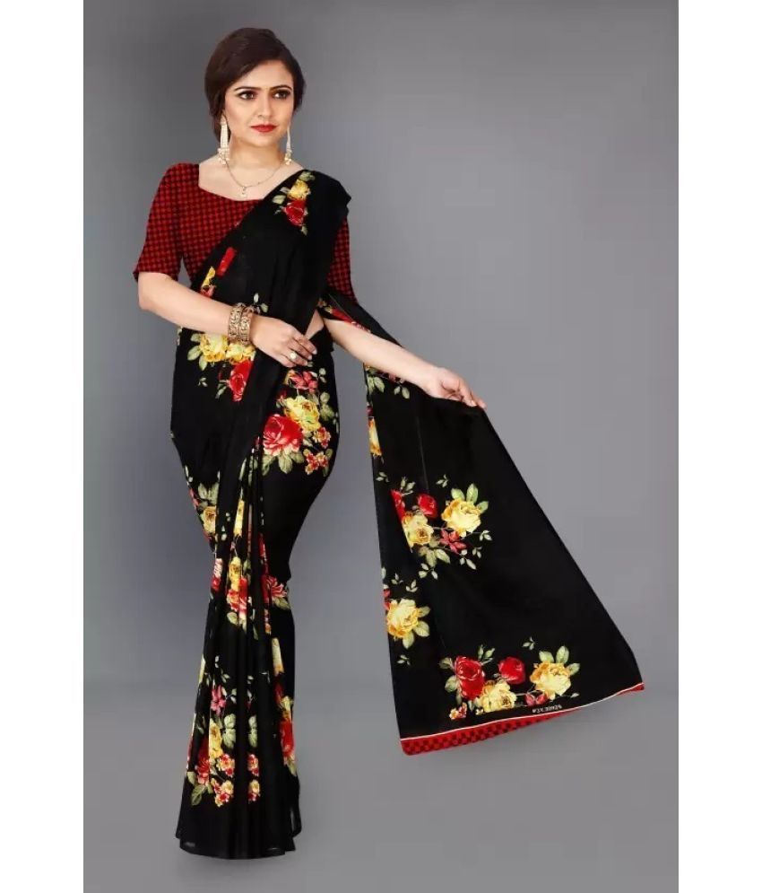     			Yashika Pack of 1 Georgette Printed Saree With Blouse Piece ( Black )