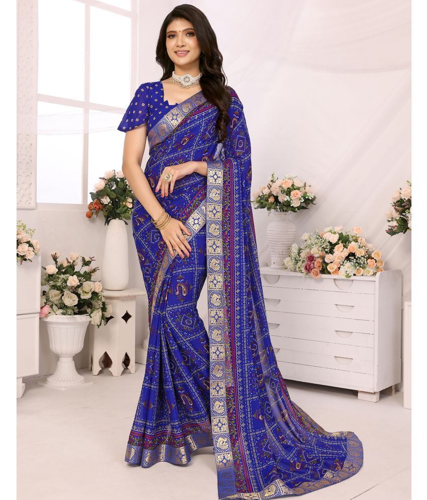     			Yashika Pack of 1 Georgette Printed Saree With Blouse Piece ( Blue )