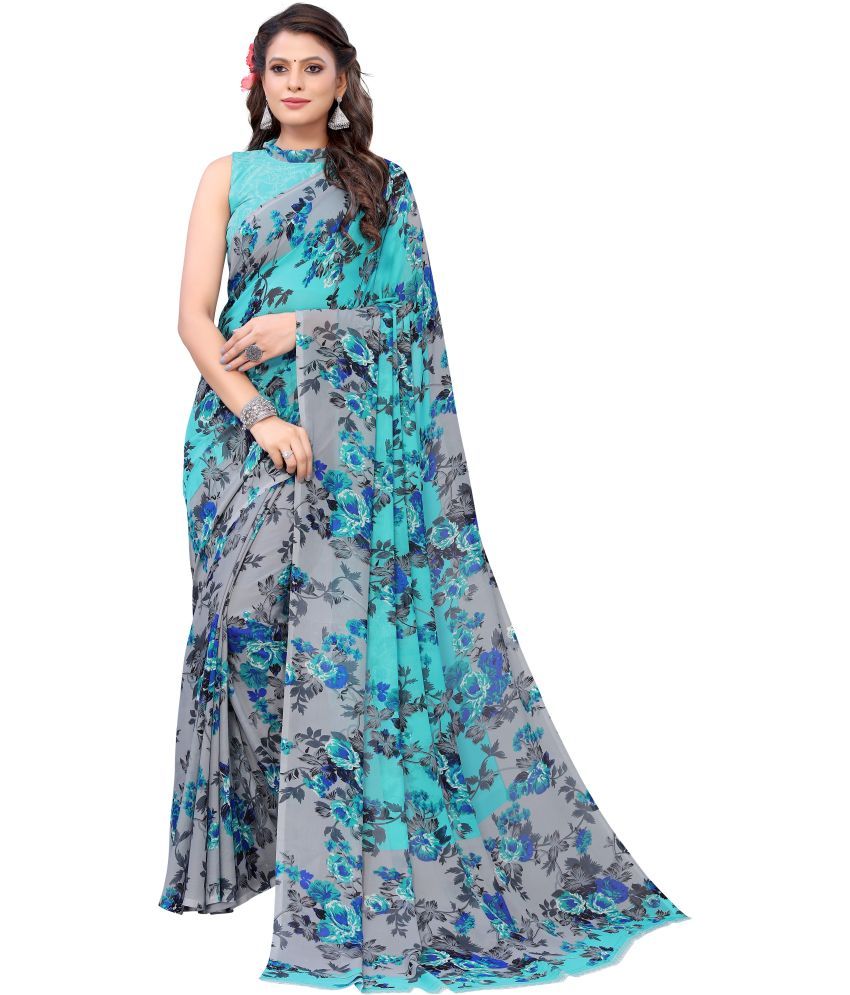     			Yashika Pack of 1 Georgette Printed Saree With Blouse Piece ( Light Blue )