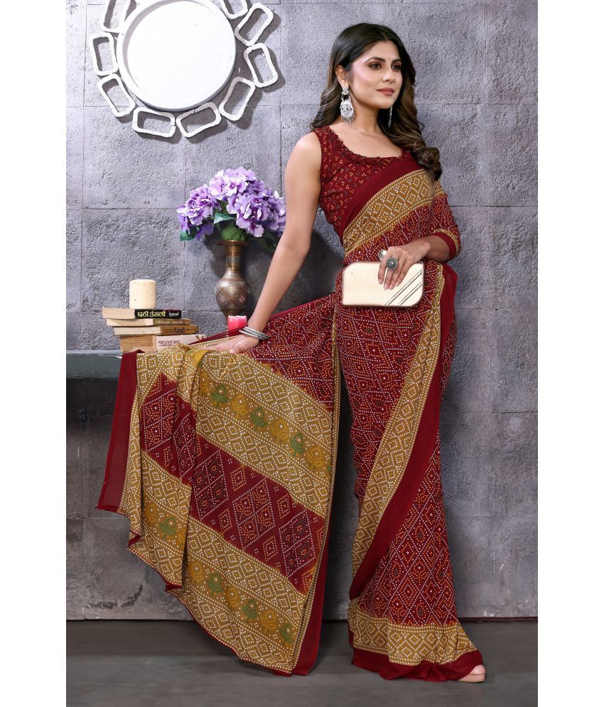     			Yashika Pack of 1 Georgette Printed Saree With Blouse Piece ( Maroon )