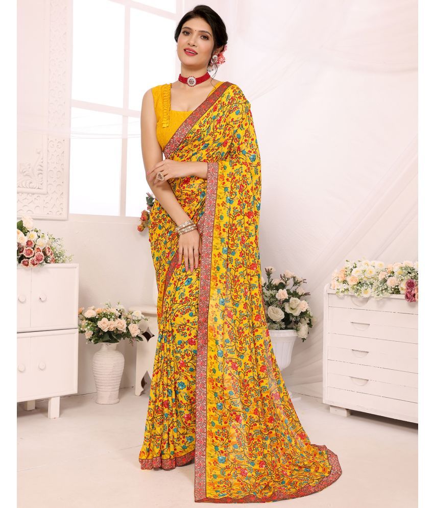     			Yashika Pack of 1 Georgette Printed Saree With Blouse Piece ( Yellow )