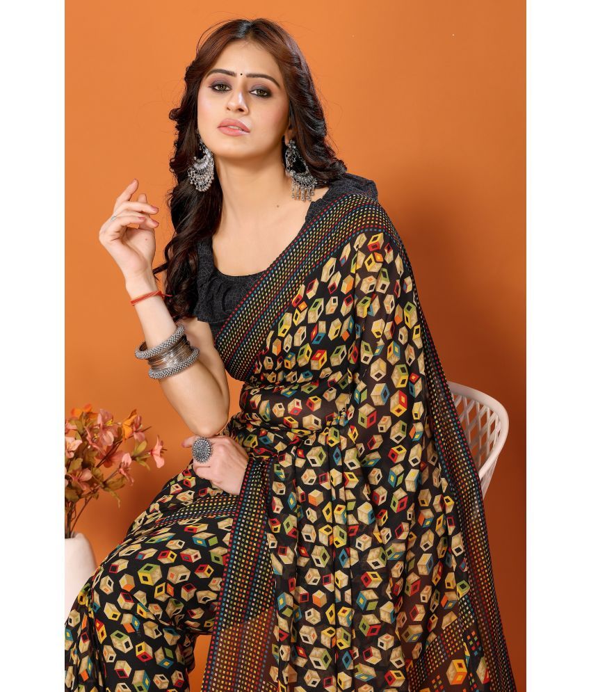     			Yashika Pack of 1 Georgette Printed Saree With Blouse Piece ( Black )