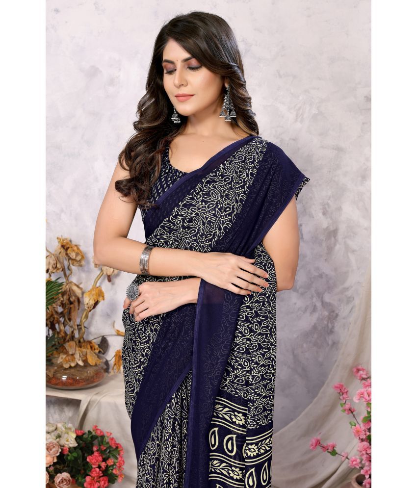     			Yashika Pack of 1 Georgette Printed Saree With Blouse Piece ( Blue )