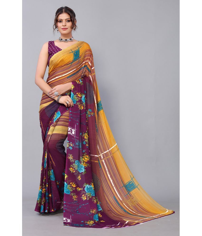     			Yashika Pack of 1 Georgette Printed Saree With Blouse Piece ( Purple )