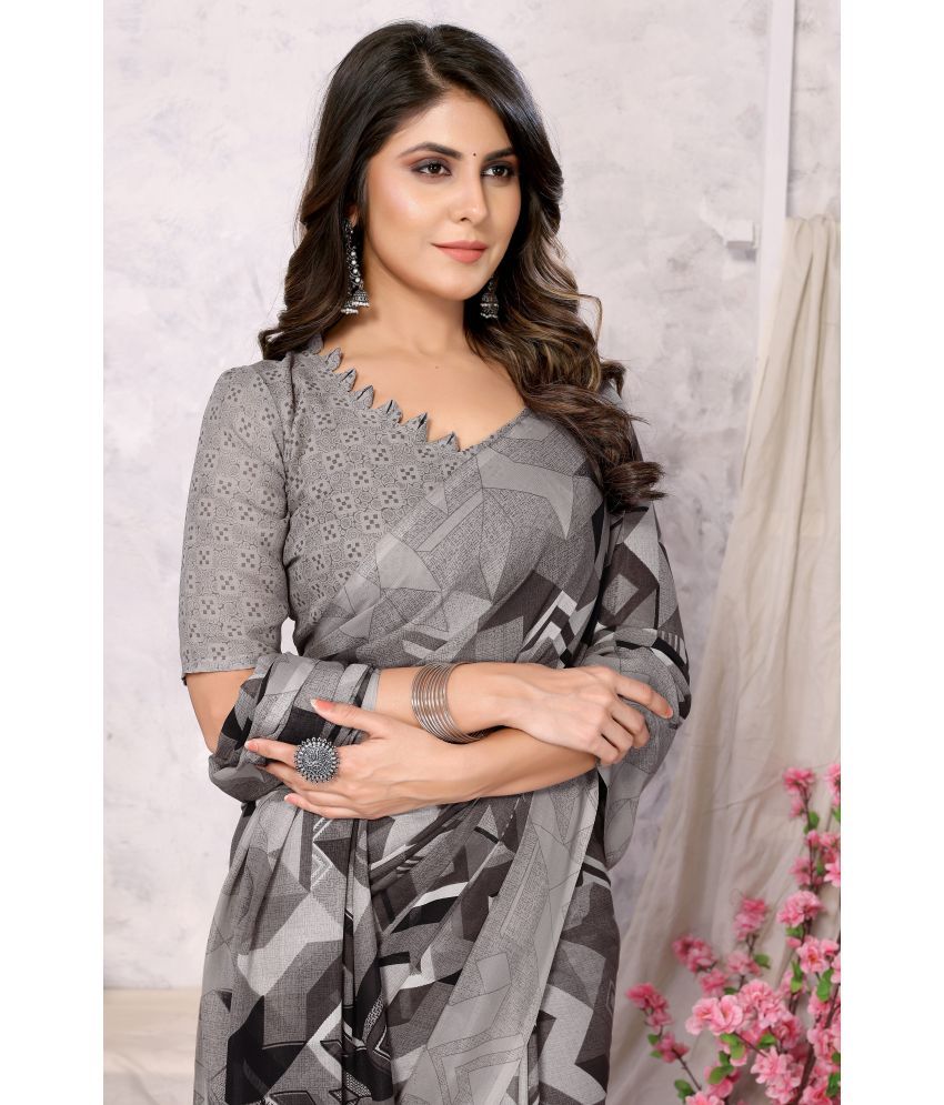     			Yashika Pack of 1 Georgette Printed Saree With Blouse Piece ( Grey )