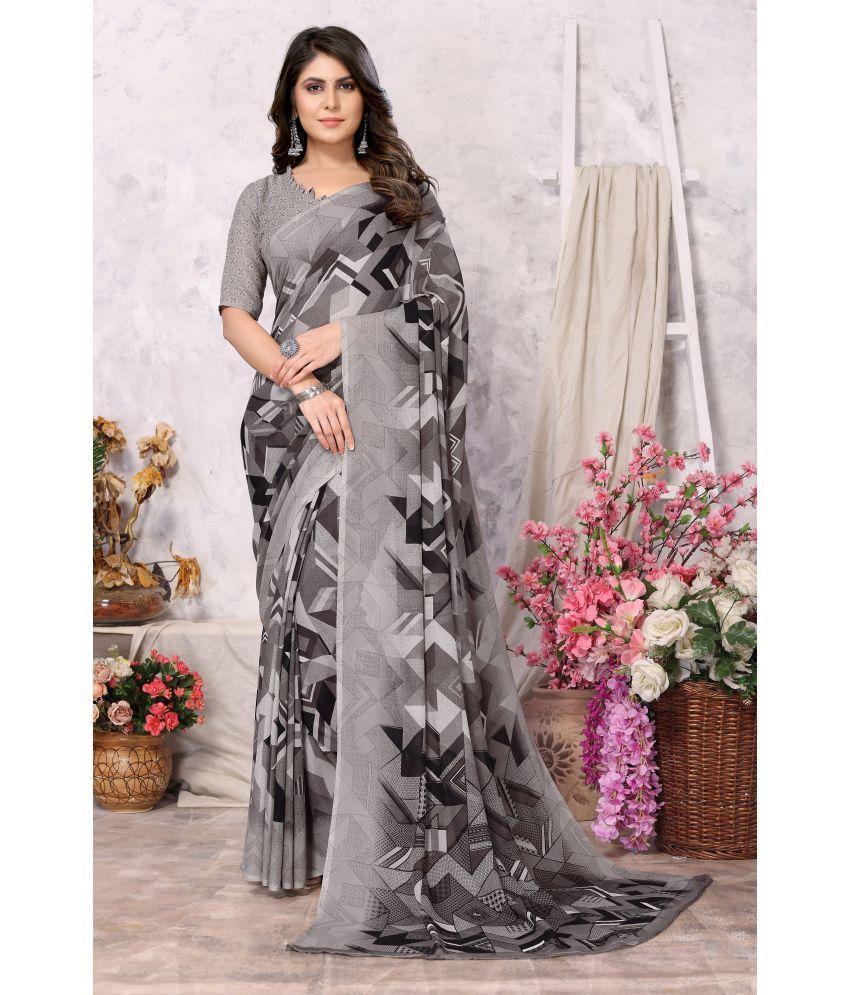     			Yashika Pack of 1 Georgette Printed Saree With Blouse Piece ( Grey )