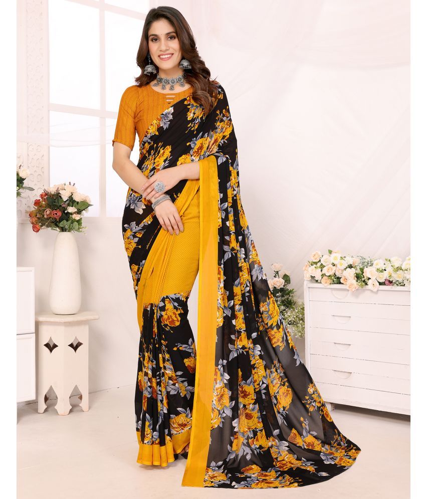     			Yashika Pack of 1 Georgette Printed Saree With Blouse Piece ( Yellow )