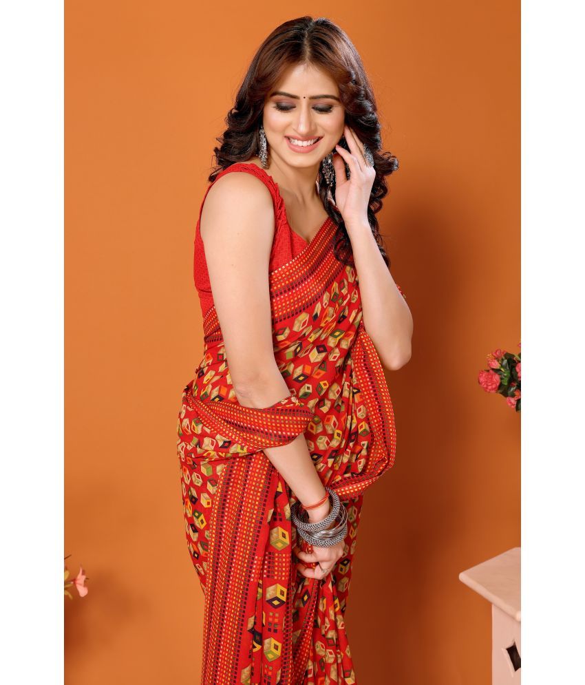     			Yashika Pack of 1 Georgette Printed Saree With Blouse Piece ( Red )