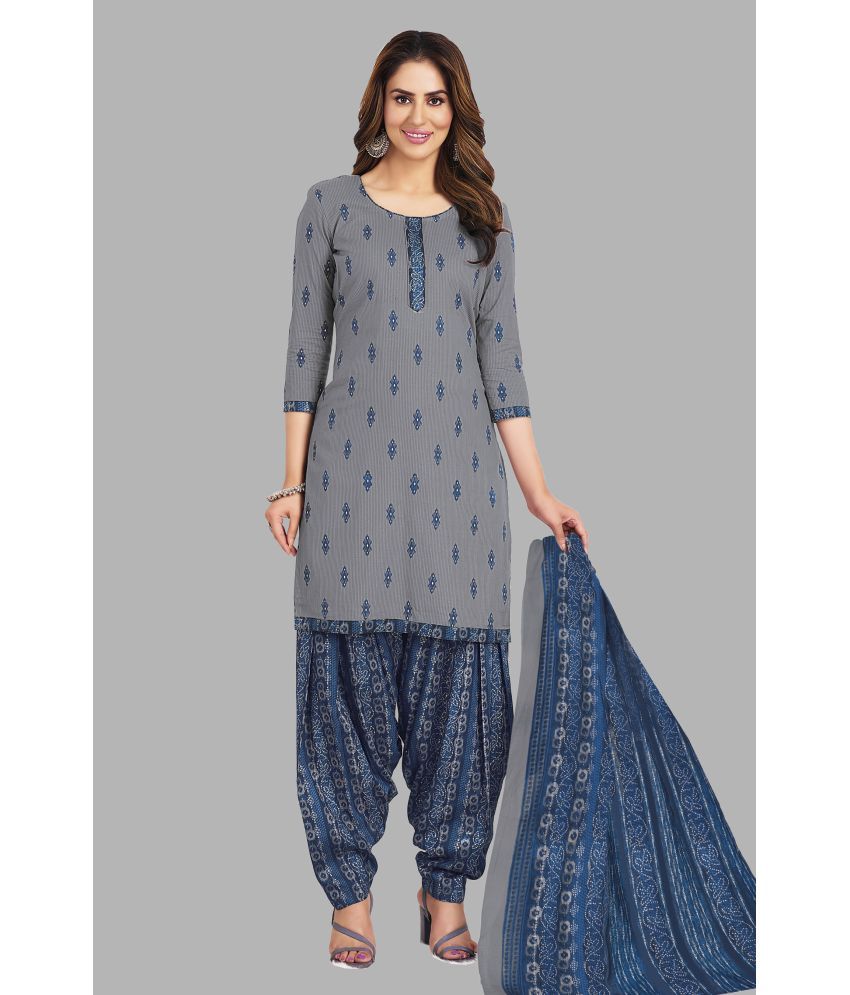     			shree jeenmata collection Unstitched Cotton Printed Dress Material - Grey ( Pack of 1 )