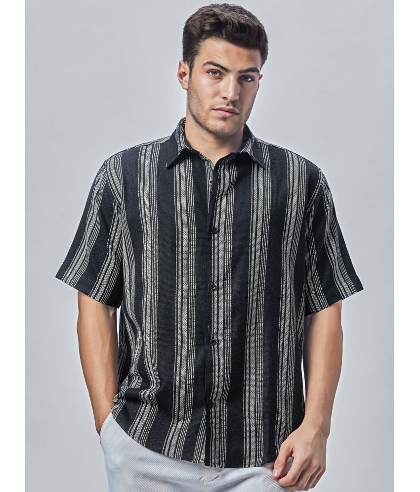     			Buscott 100% Cotton Regular Fit Striped Half Sleeves Men's Casual Shirt - Black ( Pack of 1 )