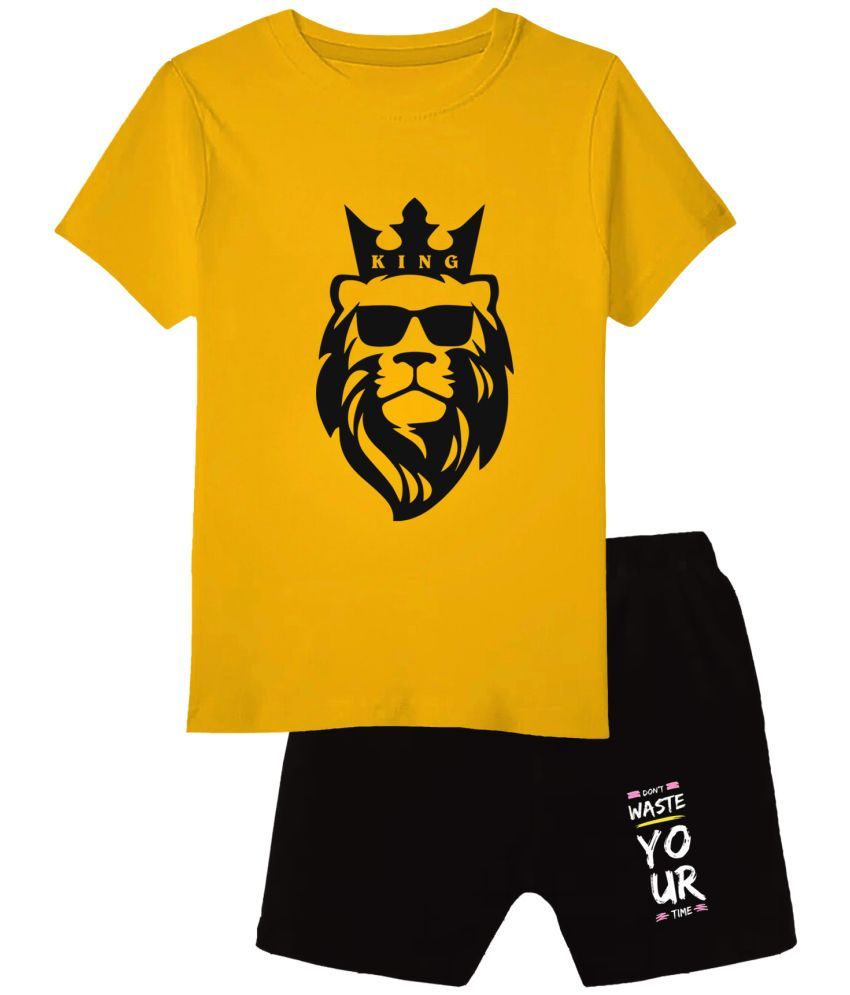     			COOLTEES4U Pack of 1 Boys Cotton T-Shirts & Shorts Set ( Yellow )