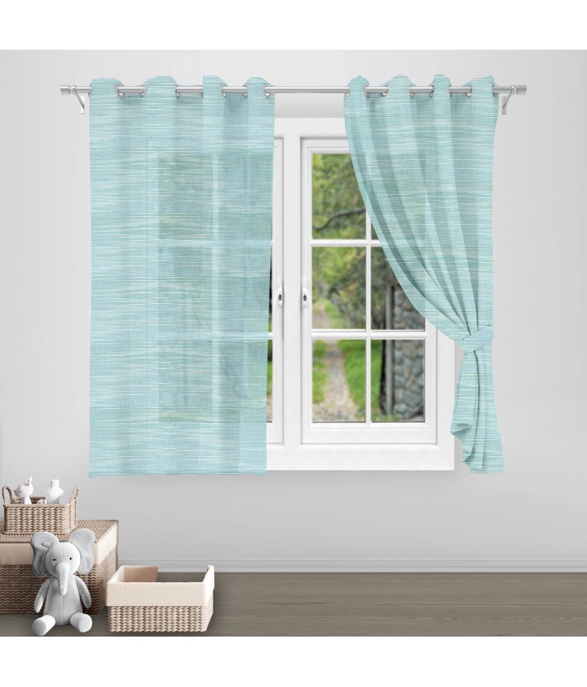     			DIVINE CASA Textured Sheer Eyelet Curtain 5 ft ( Pack of 1 ) - Blue