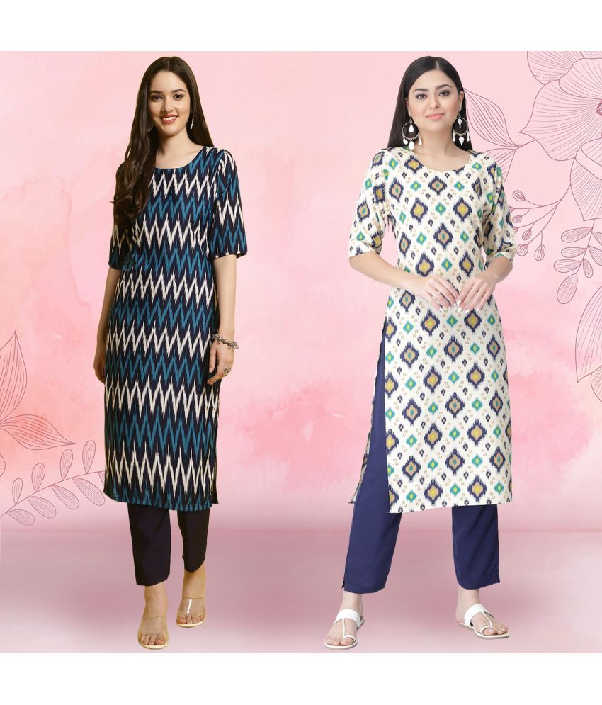     			Ethnicbasket Crepe Printed Kurti With Pants Women's Stitched Salwar Suit - White ( Pack of 2 )