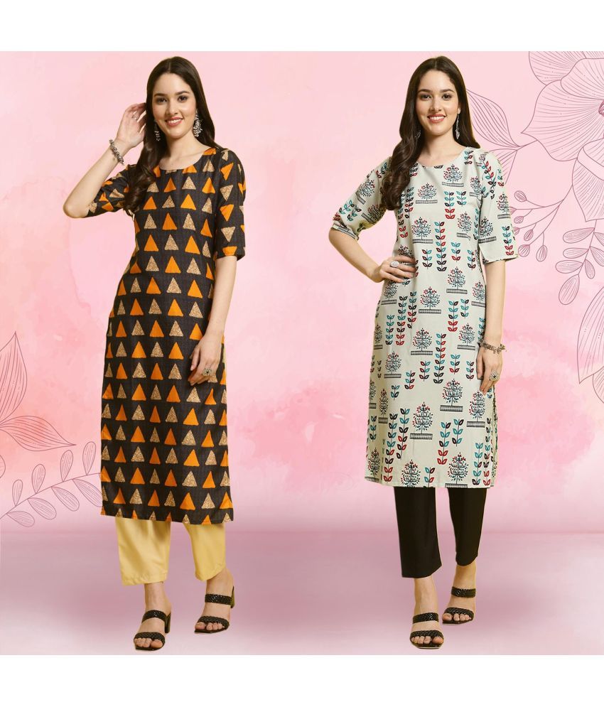     			Ethnicbasket Crepe Printed Kurti With Pants Women's Stitched Salwar Suit - Grey ( Pack of 2 )