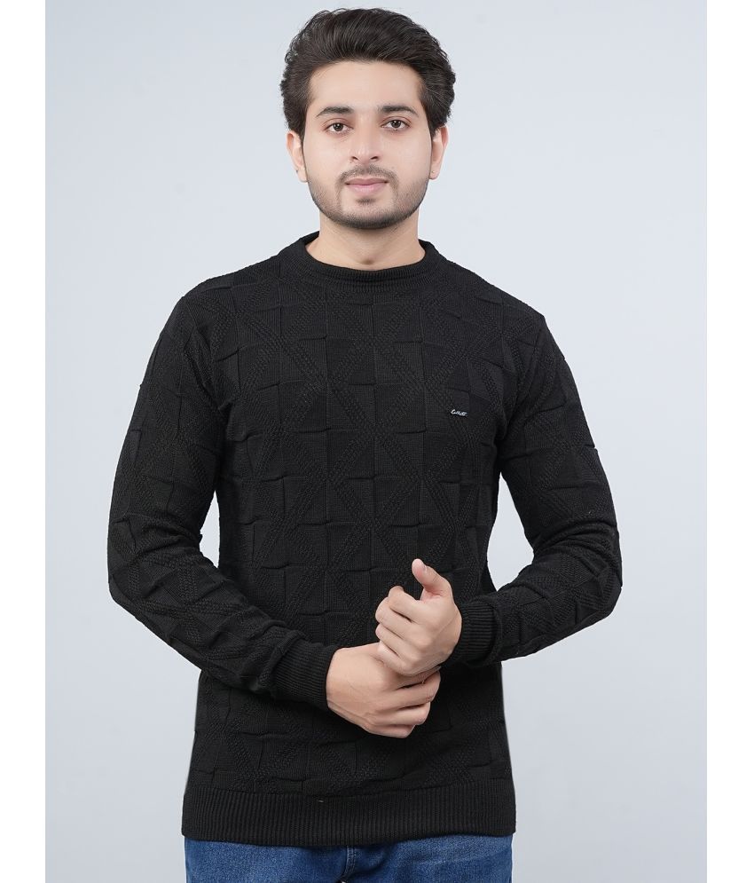     			FEVERFEW Cotton Blend Round Neck Men's Full Sleeves Pullover Sweater - Black ( Pack of 1 )