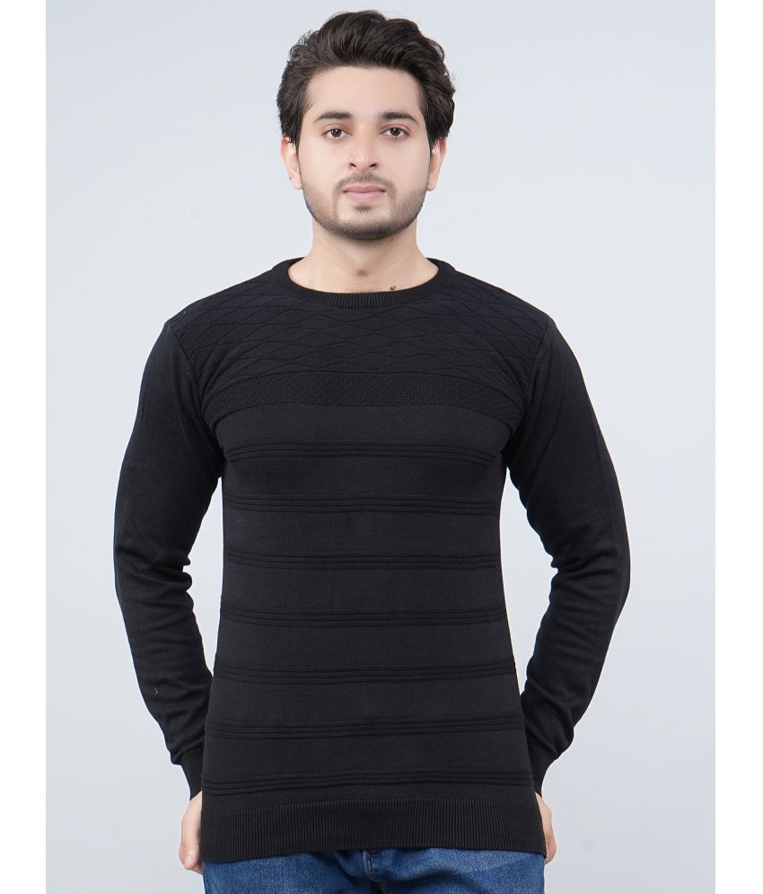     			FEVERFEW Cotton Blend Round Neck Men's Full Sleeves Pullover Sweater - Black ( Pack of 1 )