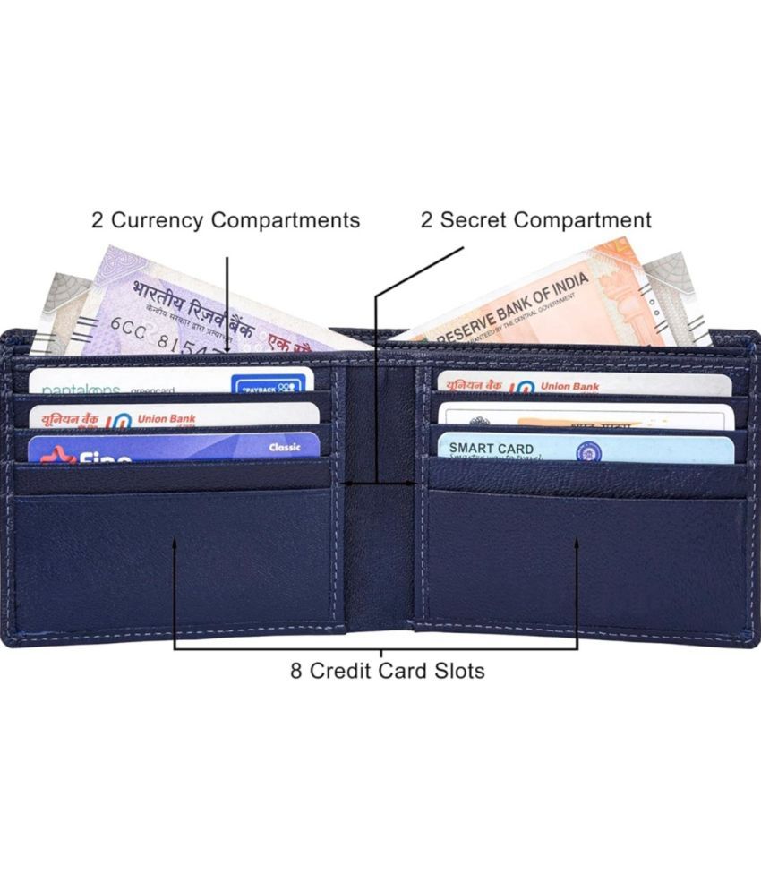     			HIDEFLIX Faux Leather Solid Men's Regular Wallet With 10 Slots For Card ( Blue , Pack of 1 )