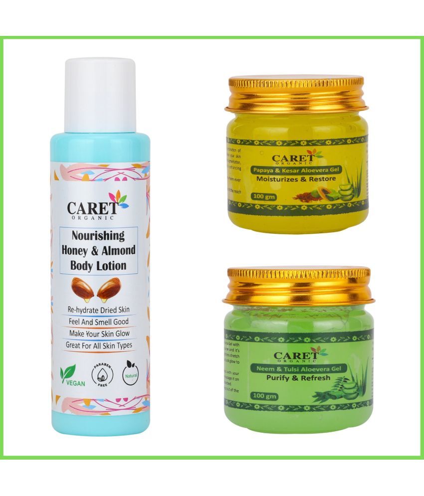     			HoneyAlmondBodyLotion(100ml),Papaya,KesarAloeveraGel(100g)ANDNeem,TulsiAloeveraGel(100g)