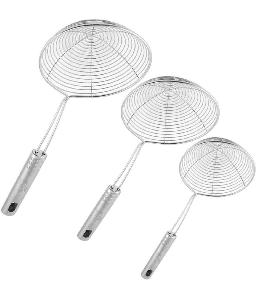     			Konquer TimeS Silver Steel Strainer ( Pack of 3 )