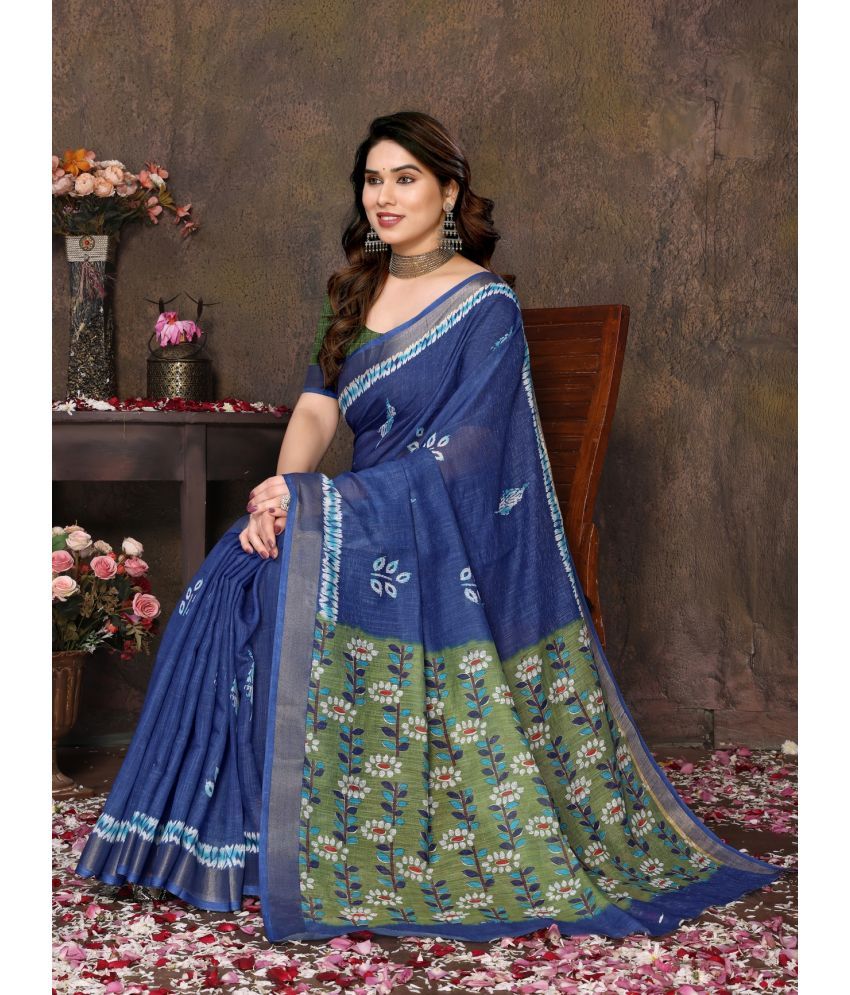     			NightBlue Pack of 1 Cotton Printed Saree With Blouse Piece ( Blue )