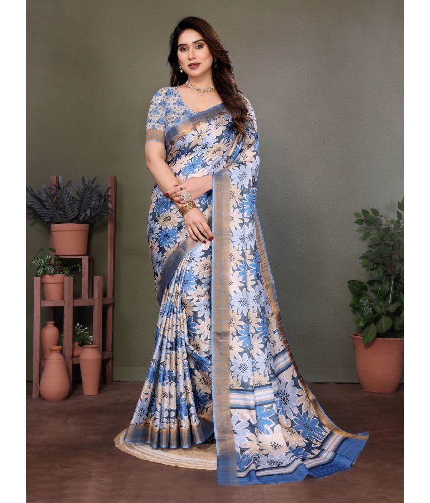     			NightBlue Pack of 1 Cotton Printed Saree With Blouse Piece ( Blue )