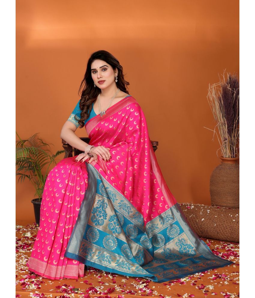     			NightBlue Pack of 1 Silk Woven Saree With Blouse Piece ( Pink )