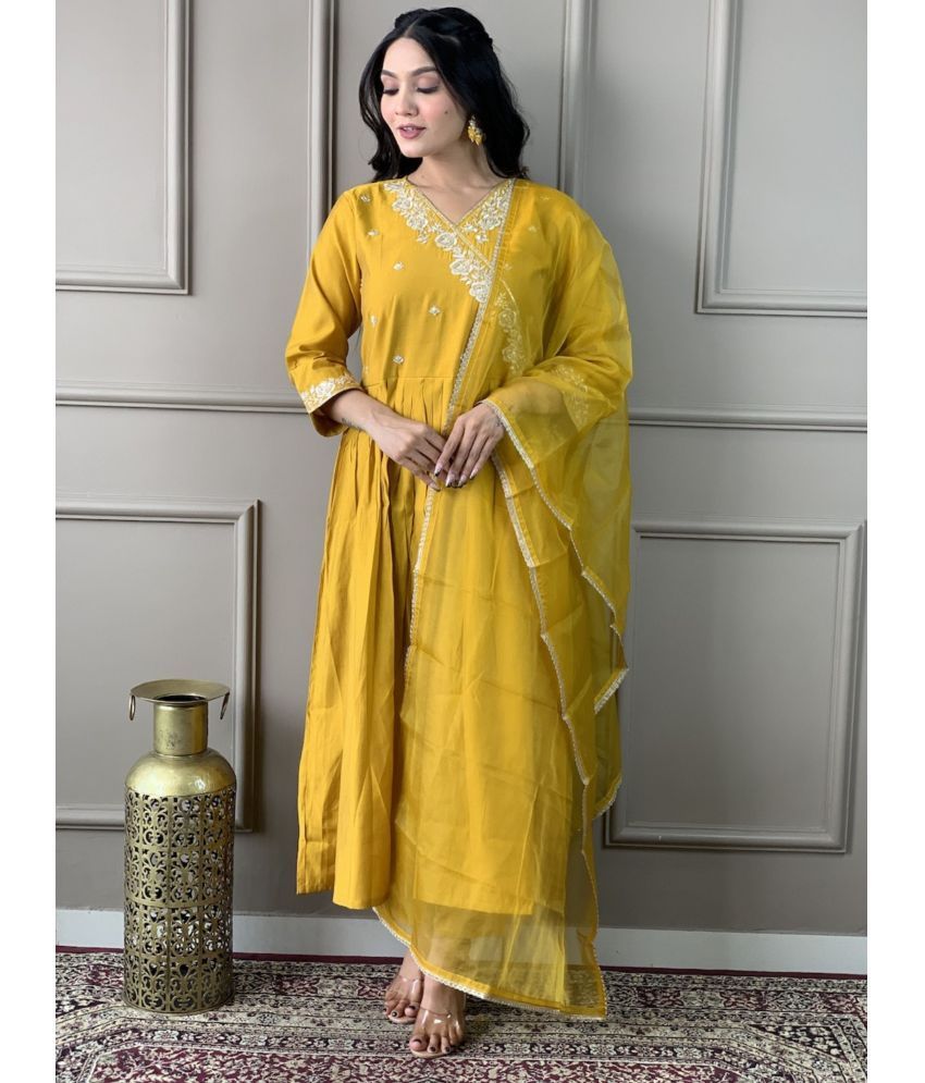     			Niza Fashion Viscose Embroidered Kurti With Pants Women's Stitched Salwar Suit - Yellow ( Pack of 1 )