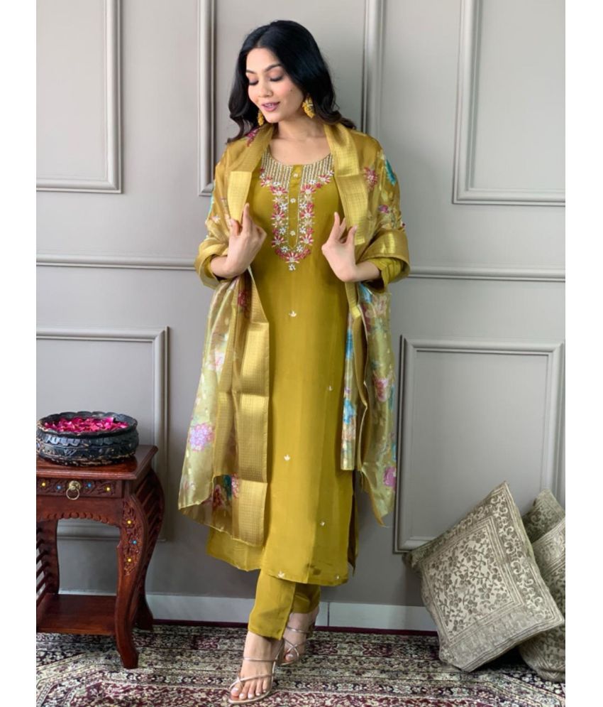     			Niza Fashion Viscose Embroidered Kurti With Pants Women's Stitched Salwar Suit - Yellow ( Pack of 1 )