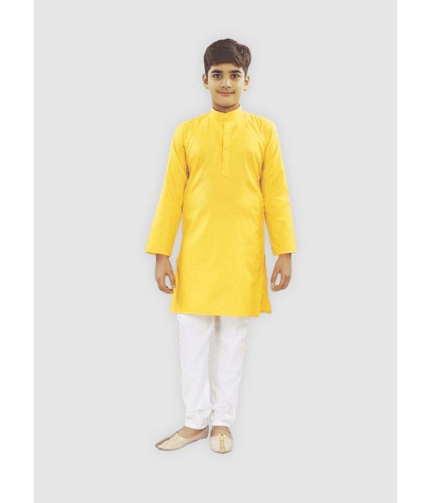     			Oryza Creation Boys Cotton Blend Solid - Pattern Kurta Pyjama Set ( Yellow , Pack of 1 )