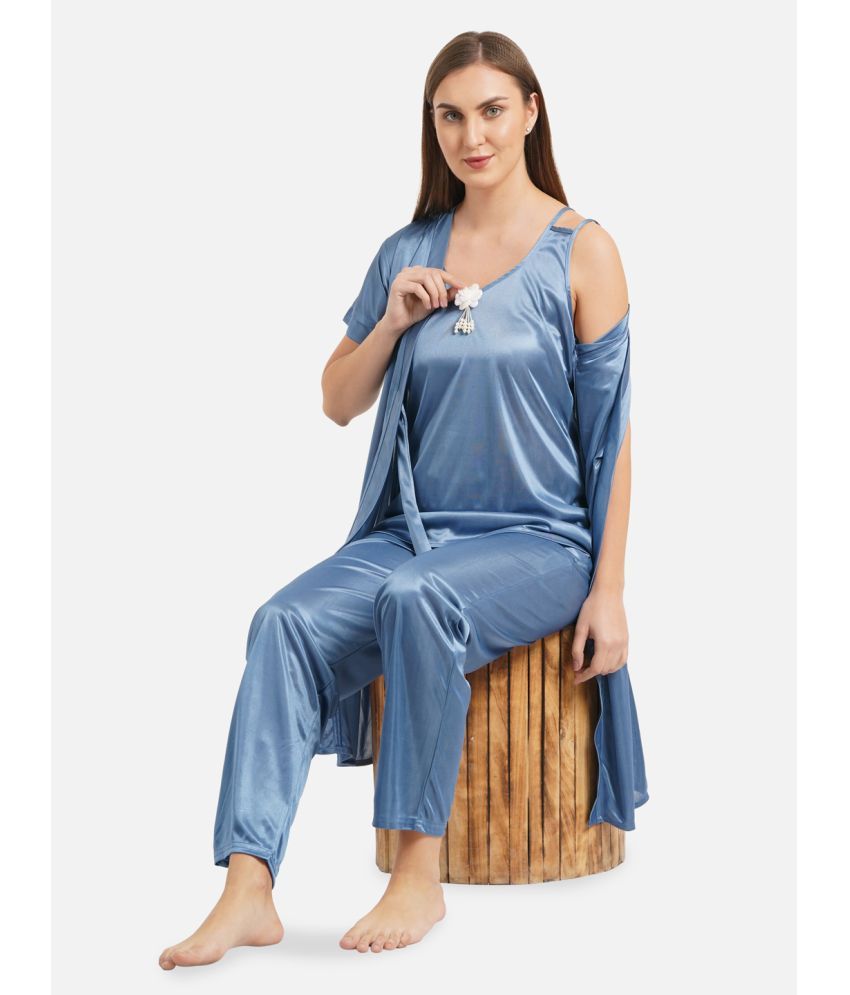     			Romaisa Blue Satin Women's Nightwear Nightsuit Sets ( Pack of 1 )