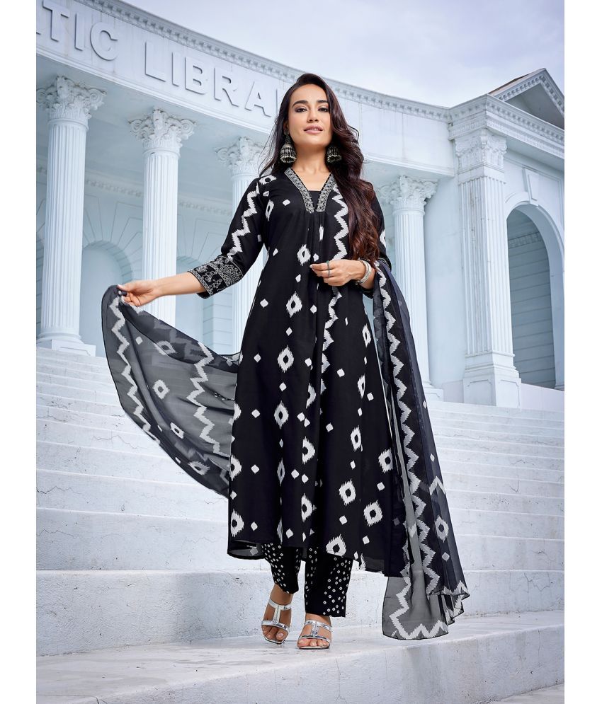     			Royal Export Viscose Embroidered Kurti With Pants Women's Stitched Salwar Suit - Black ( Pack of 1 )