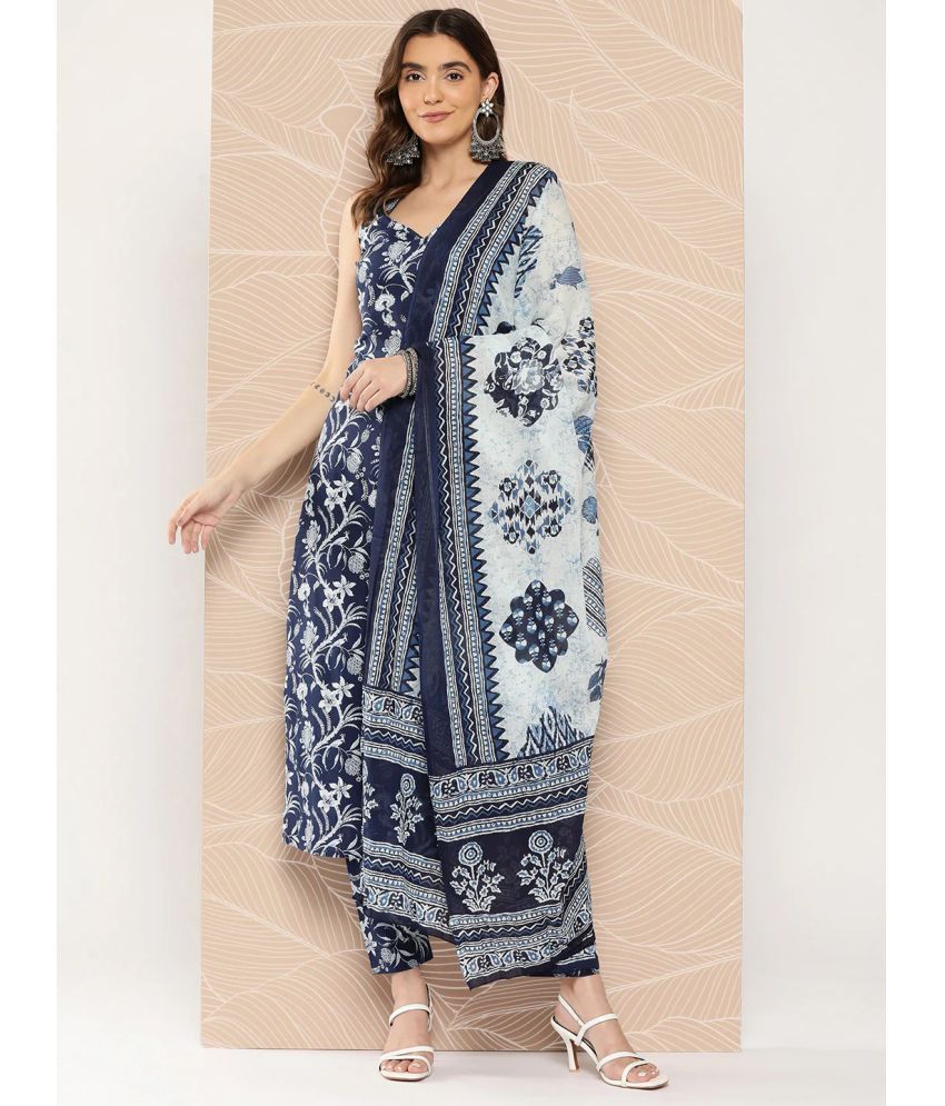     			Royal Export Viscose Printed Kurti With Pants Women's Stitched Salwar Suit - Navy Blue ( Pack of 1 )