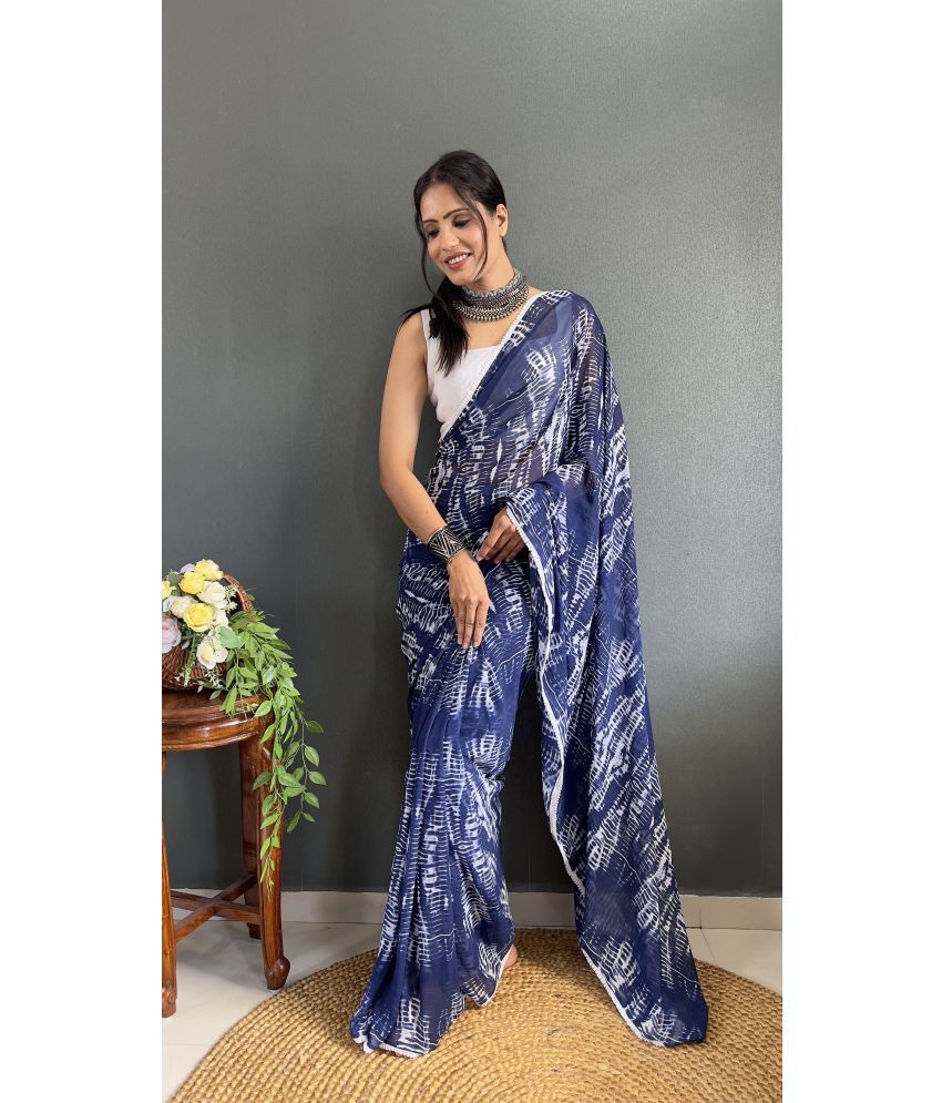     			Sidhidata Pack of 1 Georgette Dyed Saree With Blouse Piece ( Blue )