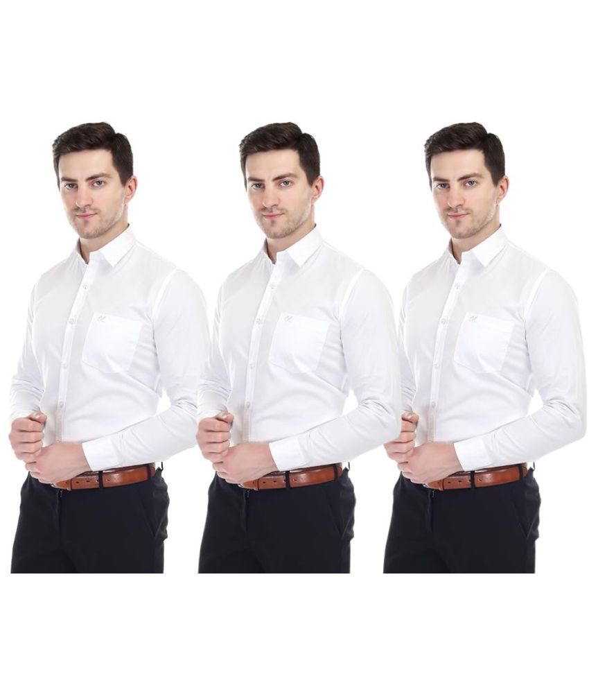     			XJARVIS Cotton Blend Slim Fit Full Sleeves Men's Formal Shirt - White ( Pack of 3 )