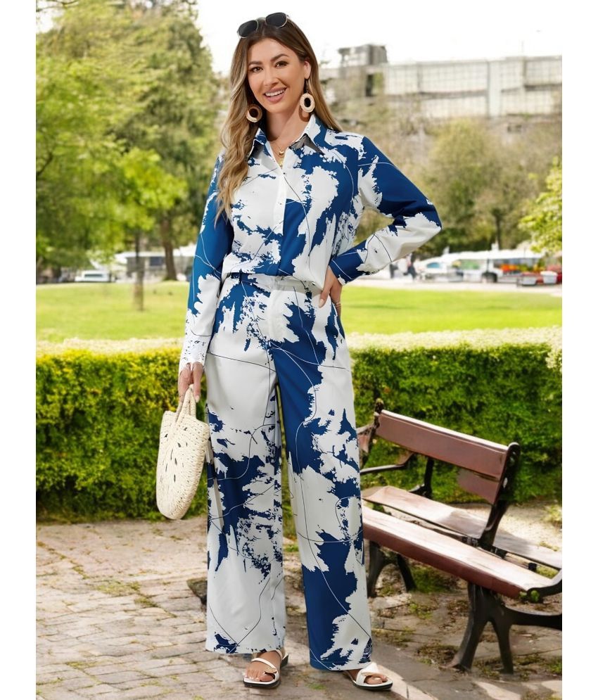     			gufrina Blue Printed Pant Top Set