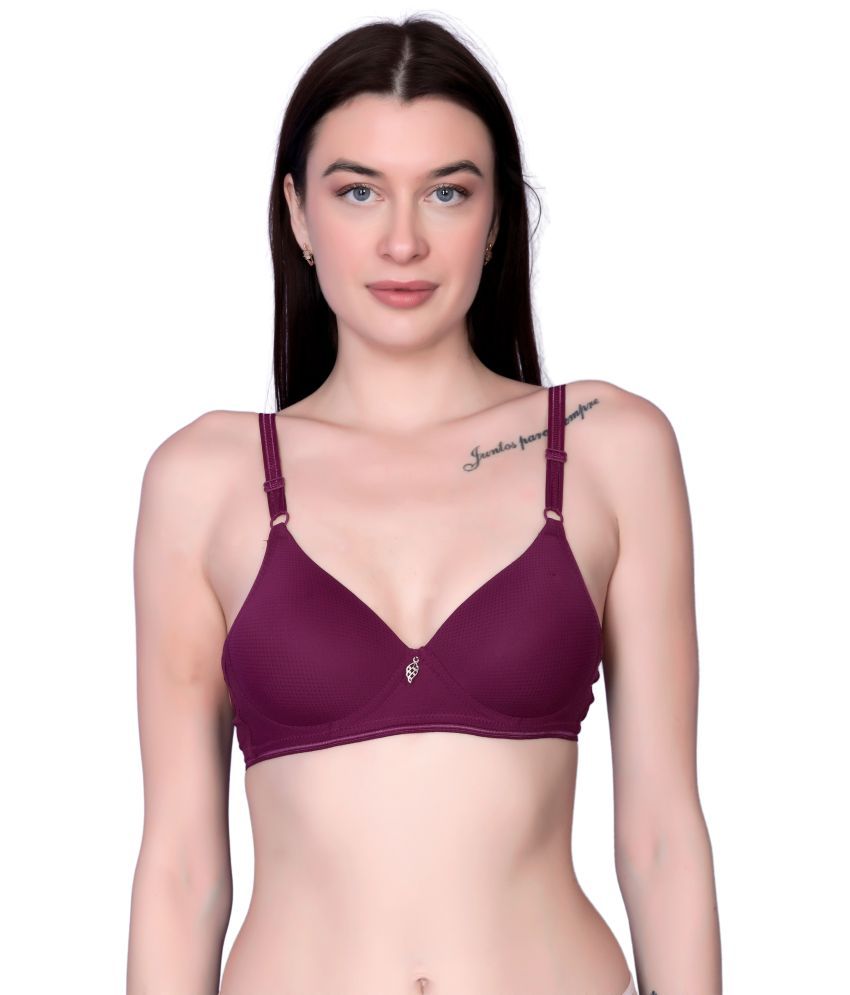     			3Mads Pack of 1 Nylon Lightly Padded T-Shirt Bra For Women ( Maroon )