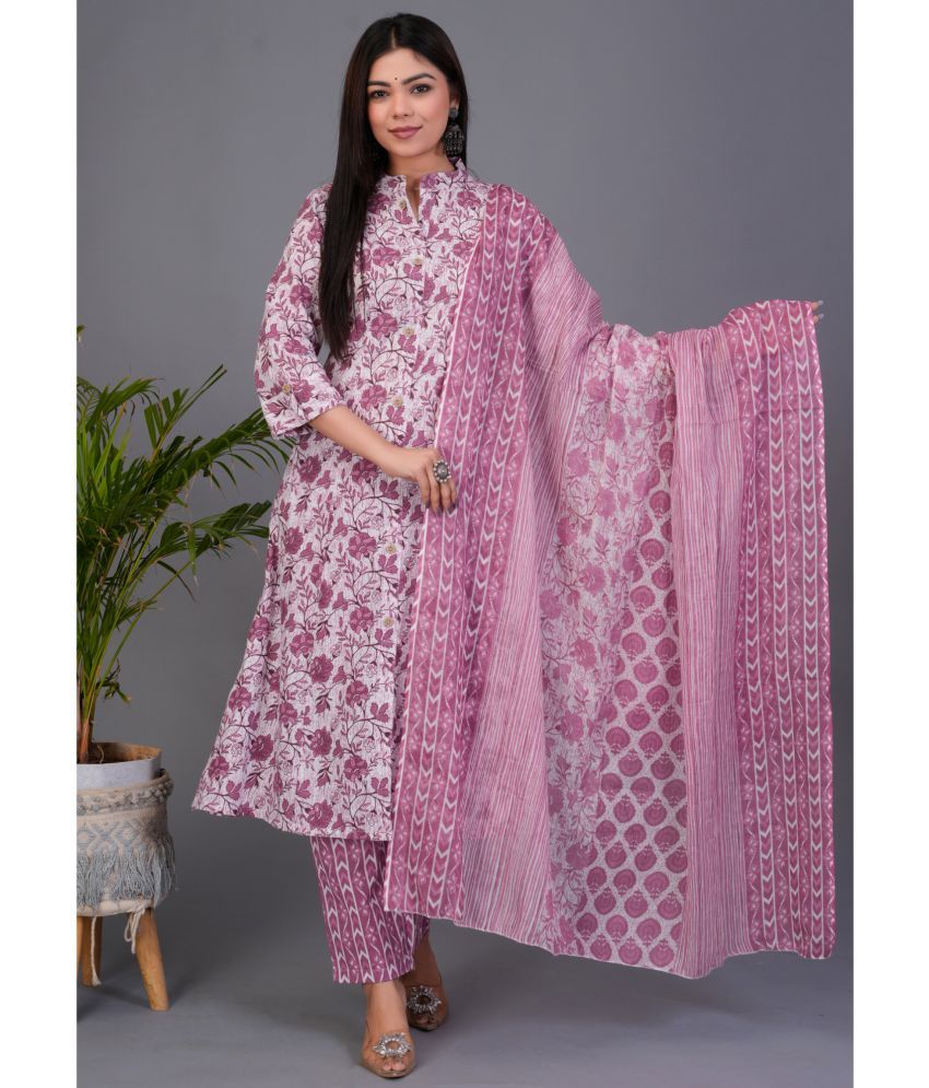     			Avnii Cotton Printed Kurti With Pants Women's Stitched Salwar Suit - Pink ( Pack of 1 )