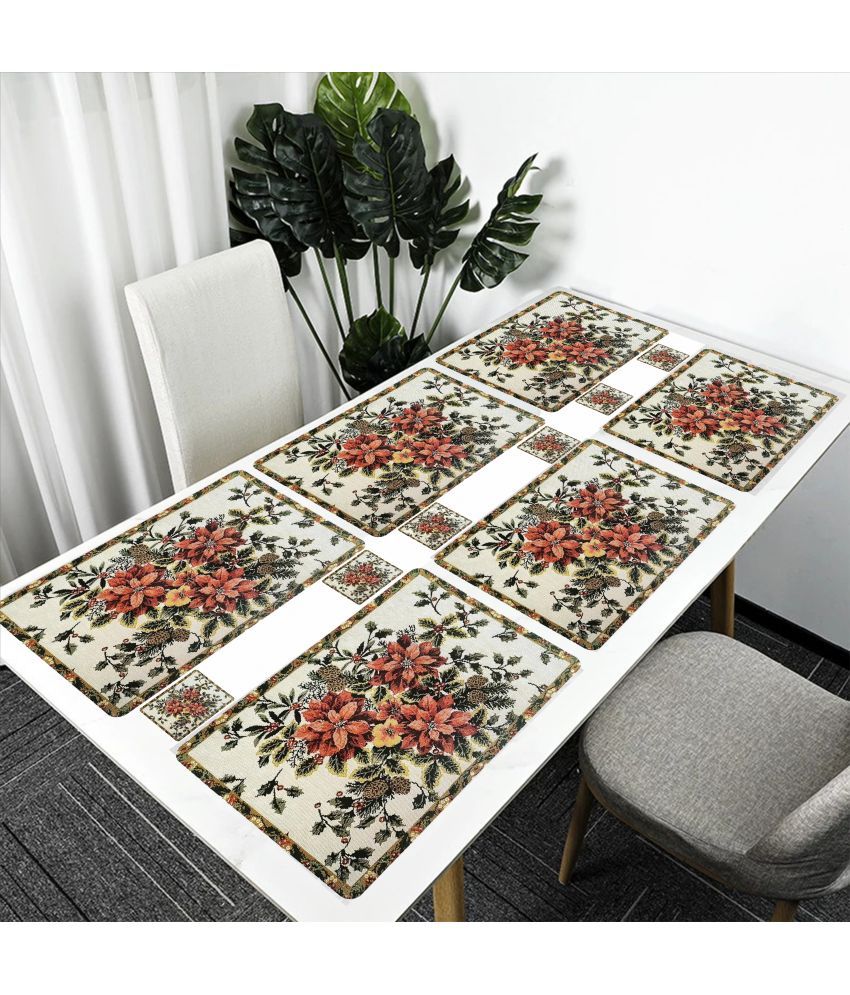     			CreadCraft PVC Floral Rectangle Table Mats & Coasters ( 40 cm x 32 cm ) Pack of 1 - Multi