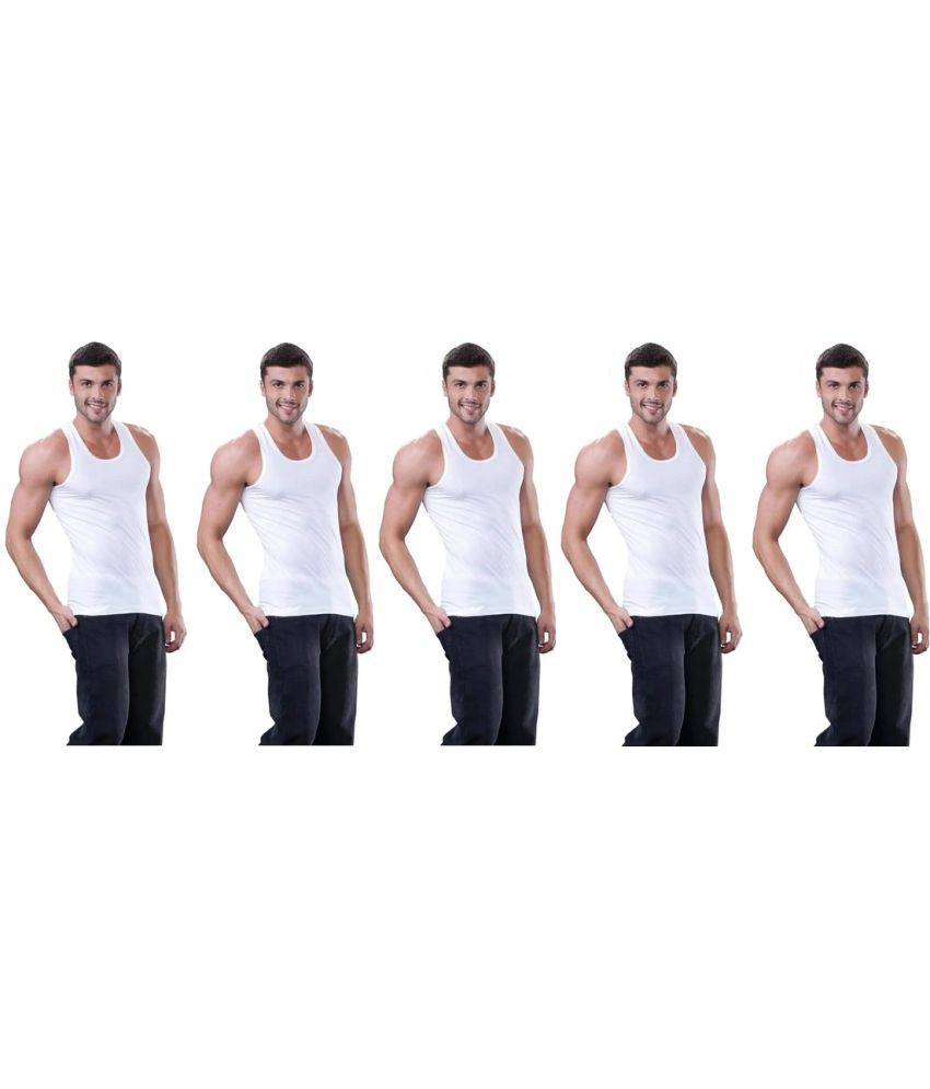     			D1 DIFFERENT ONE Pack of 5 Cotton Basic Vest For Men ( White )