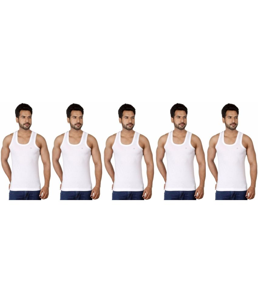     			D1 DIFFERENT ONE Pack of 5 Cotton Basic Vest For Men ( White )