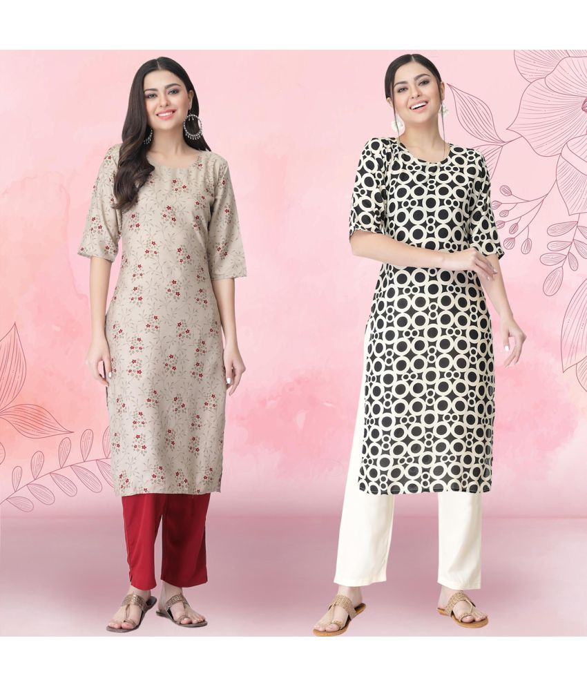     			Ethnicbasket Pack of 2 Crepe Printed Straight Women's Kurti - ( Multicolor1 )